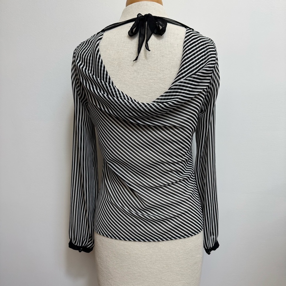 White House Black Market Drape Neck Long Sleeve Stripe Blouse - Picture 6 of 12